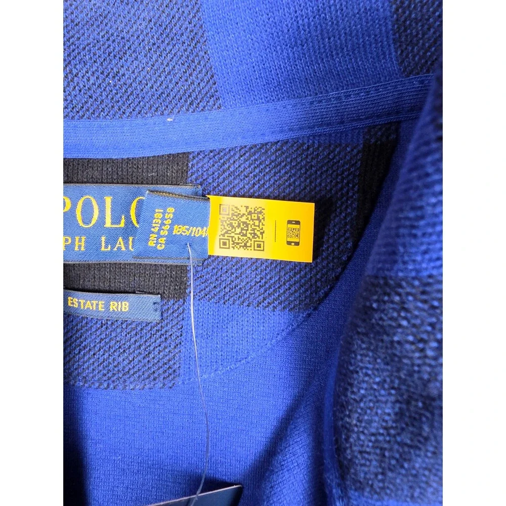 Polo Ralph Lauren Quarter Zip Sweater Men XL Blue Check Estate Rib Buffalo Plaid